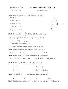Đề kiểm tra chất lượng Toán 12 (Có đáp án ) - Trường THPT Mỹ Quý